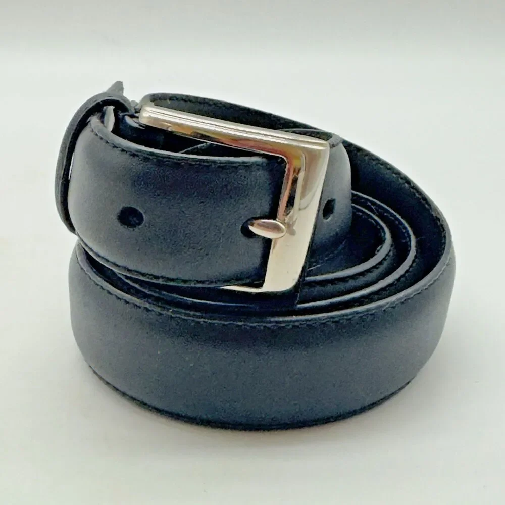 Polo Ralph Lauren Black Italian Leather Belt Men's 38 Silver Buckle & Logo FLAW
